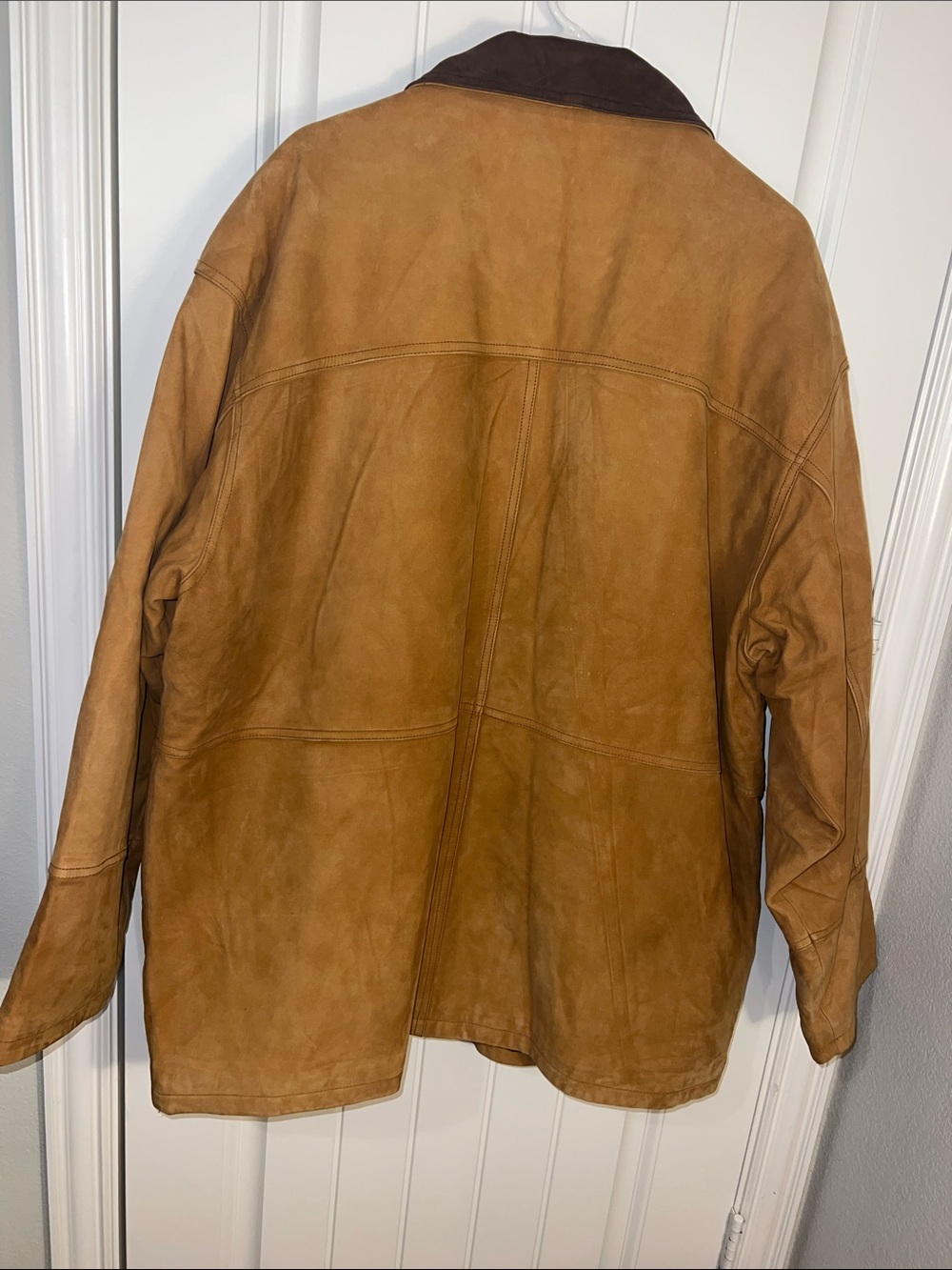 EUC! Vintage 1990s Bud Light Tan Leather Work Jacket by Excelled - Size 2X - Picture 9 of 15